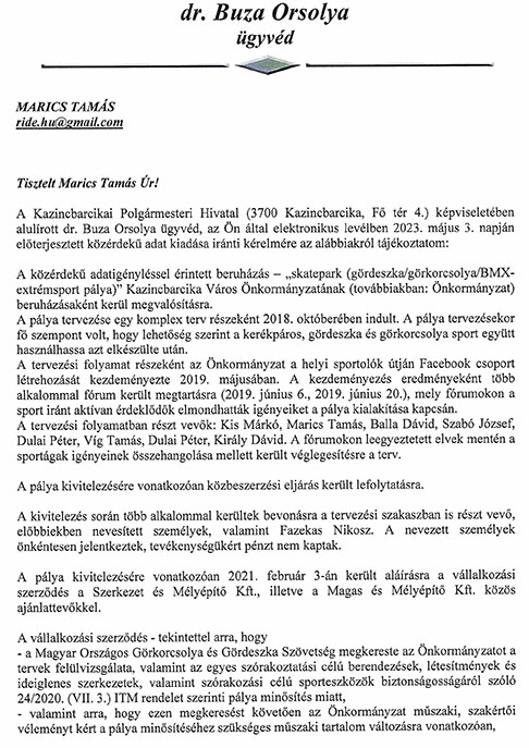 Közérdekű adatigénylés - Kazincbarcika