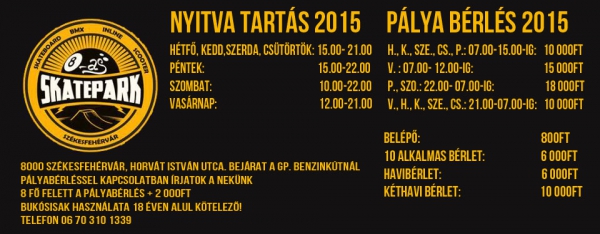 8-as skatepark nyitva tartás és bérlés 2015
