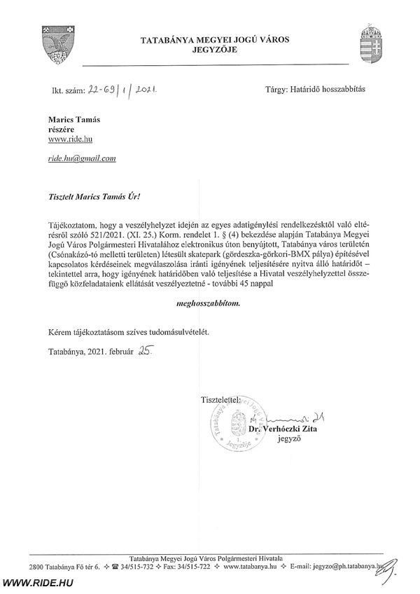 KÖZÉRDEKŰ ADATIGÉNYLÉS - Tatabánya - hosszabítás