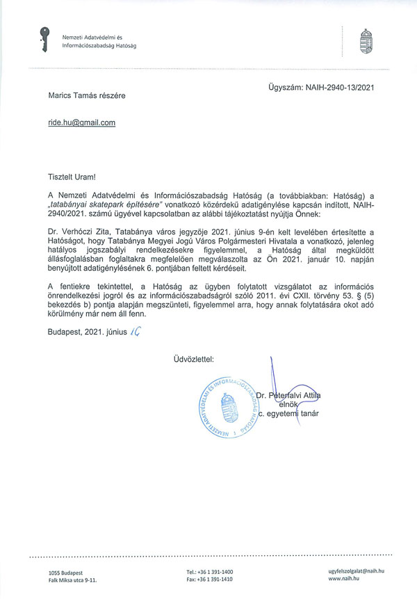 KÖZÉRDEKŰ ADATIGÉNYLÉS - Tatabánya  - NAIH