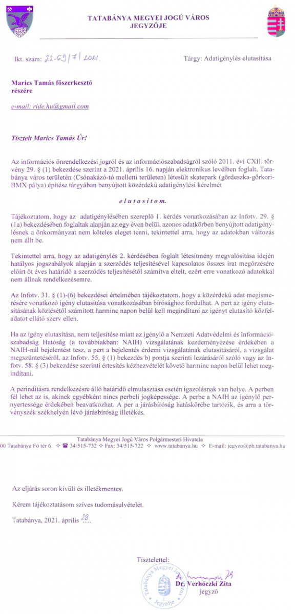 KÖZÉRDEKŰ ADATIGÉNYLÉS - Tatabánya